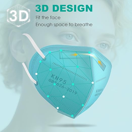 LEMENT KN95 Face Masks 50 Pack,5-Ply Breathable Cup Dust Disposable Masks For Adults,Blue