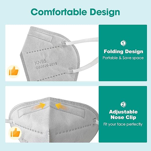 LEMENT KN95 Face Masks,100 Pack Breathable Cup Dust Disposable Masks For Adults,Grey