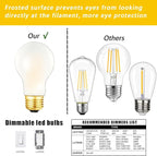 A19 Frosted Vintage LED Edison Bulbs 40W, E26 Dimmable LED Filament Light Bulbs, 2700K Warm White,4W Equivalent 40W,400LM, AC120V, A19 Frosted Light Bulbs with 90 CRI,6Pack