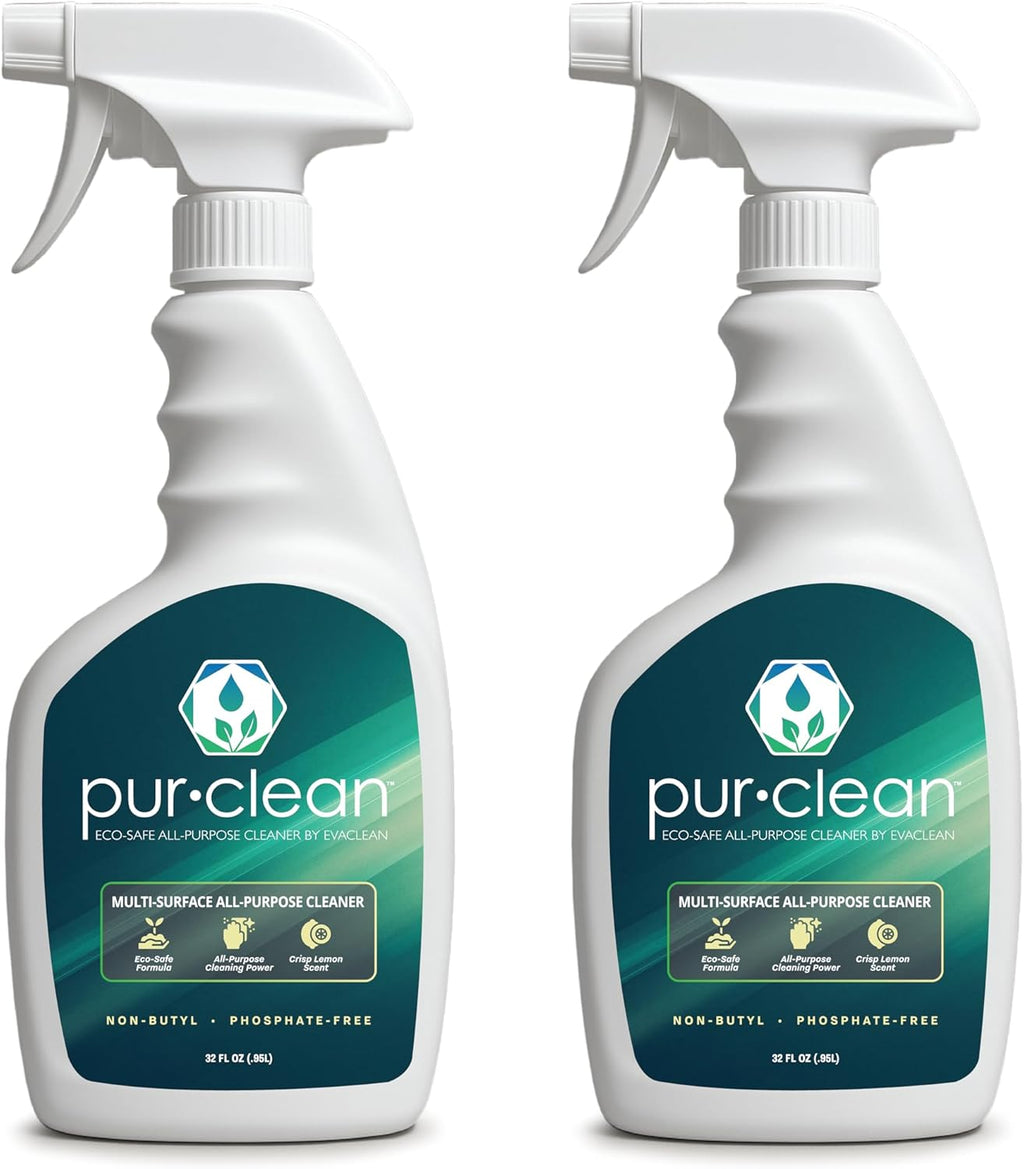 EvaClean PurClean All Purpose Cleaner – Ready to Use, 2-Pack Spray Bottles 32 FL Oz. Each, Biodegradable Degreaser, For Hospitals, Hotels, Schools, Daily Use, Mop, Spray, Wash, Lemon Scent