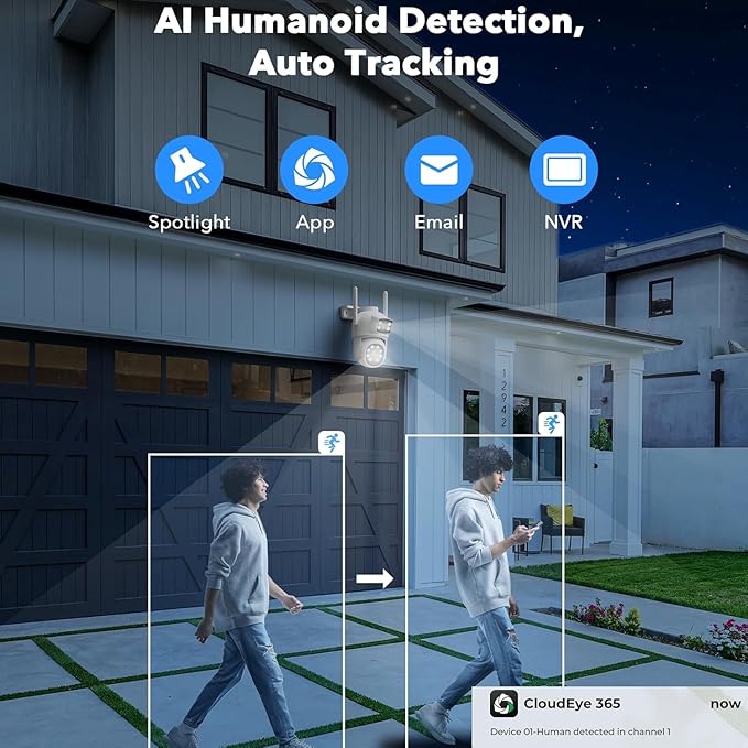 4MP Dual Lens Home Security Camera System Wireless, Security Cameras Wireless Outdoor 24/7 Record, Auto Tracking, 5G & 2.4G WiFi, Night Vision, 2-Way Audio, 360° PTZ, 10CH 4K NVR 500GB No Subscription