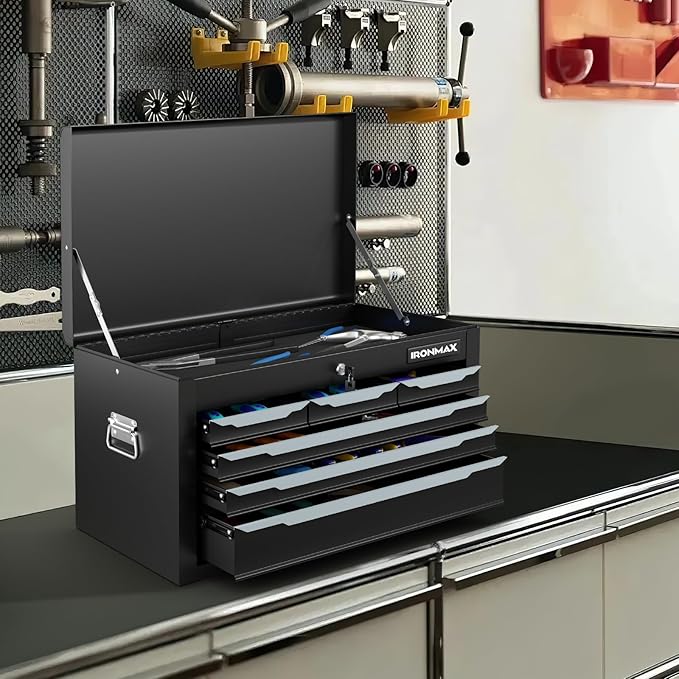 IRONMAX Portable Tool Box, 6 Drawers 24’’ Lockable Tool Storage Organizer Toolbox with Ball-Bearing Slides & Liner, Metal Tool Chest for Warehouse, Garage, Workshop, Household