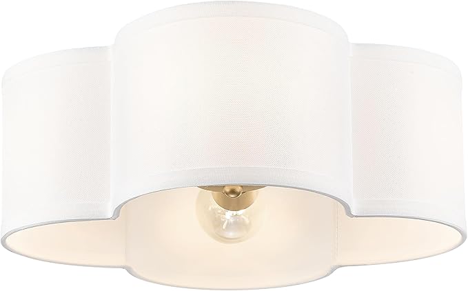 Gold Flush Mount Ceiling Light, 4-Light 14Inch Light Fixtures Ceiling Mount with Fabric Shade in Quatrefoil Shape, Brass Lighting for Nursery Hallway Bedroom Kitchen, AD-22007-4C-GD