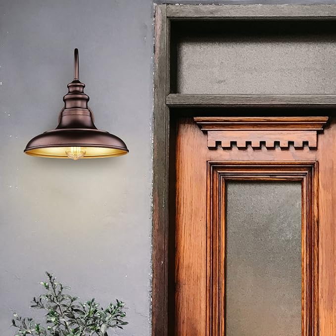 Dusk to Dawn Sensor Outdoor Barn Light Fixture Outdoor Wall Sconce Farmhouse Wall Mount Lights Exterior Gooseneck Light Fixture Bronze Finish Industrial Wall Lantern for Porch, Entryways, 4 Pack