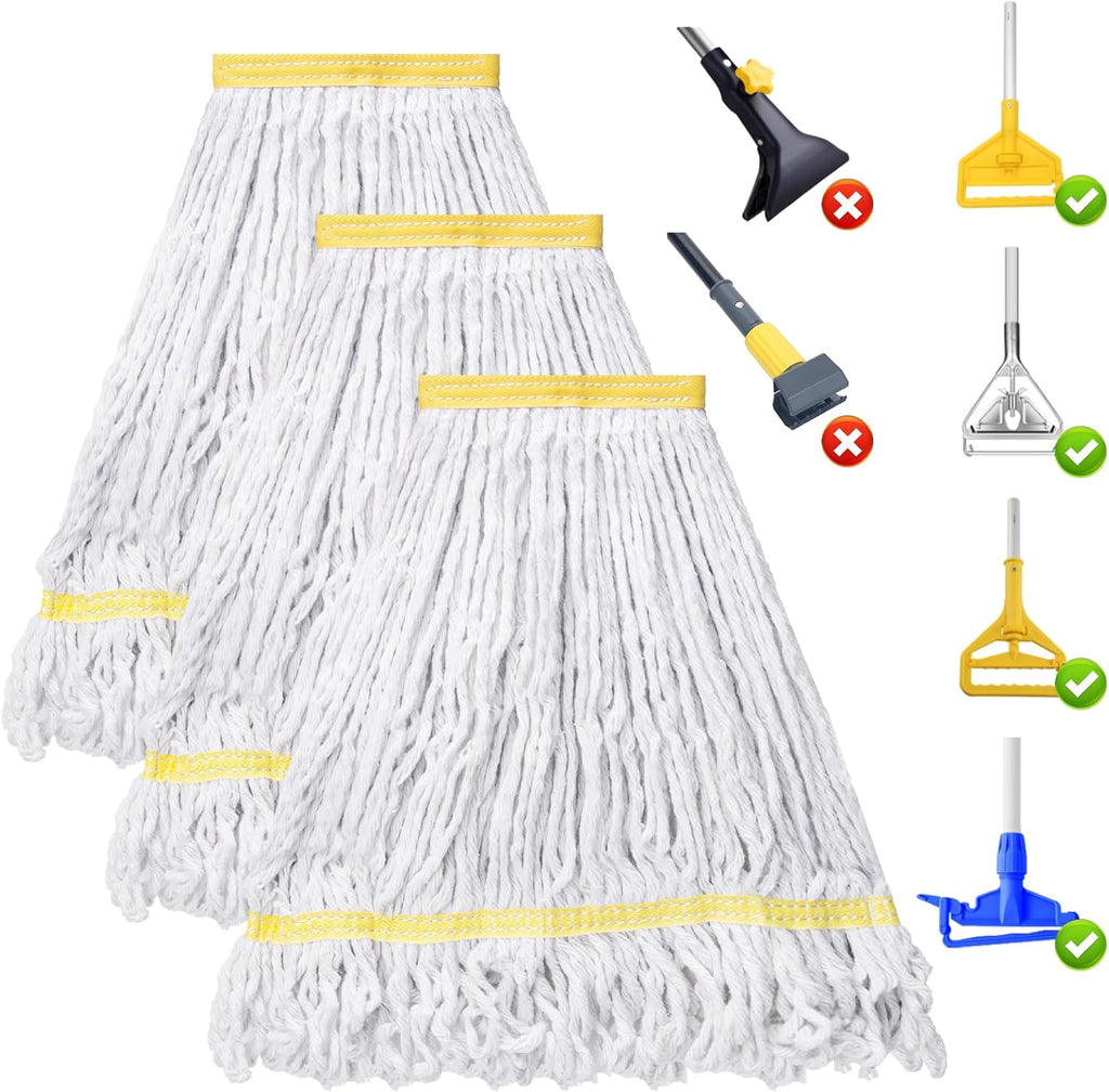 KeFanta 3 Pack Heavy Duty Commercial Mop Head Replacement,Looped End String Cotton Mop Heads,Industrial Wet Mops Refill for Floor Cleaning