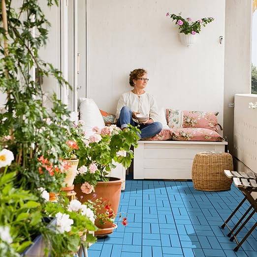 Goovilla Plastic Interlocking Deck Tiles, 36 Pack Outdoor Patio Flooring, 12"x12" Interlocking Decking Tile Outdoor All Weather Use, Waterproof Patio Pavers for Pool Balcony Backyard Porch, Blue