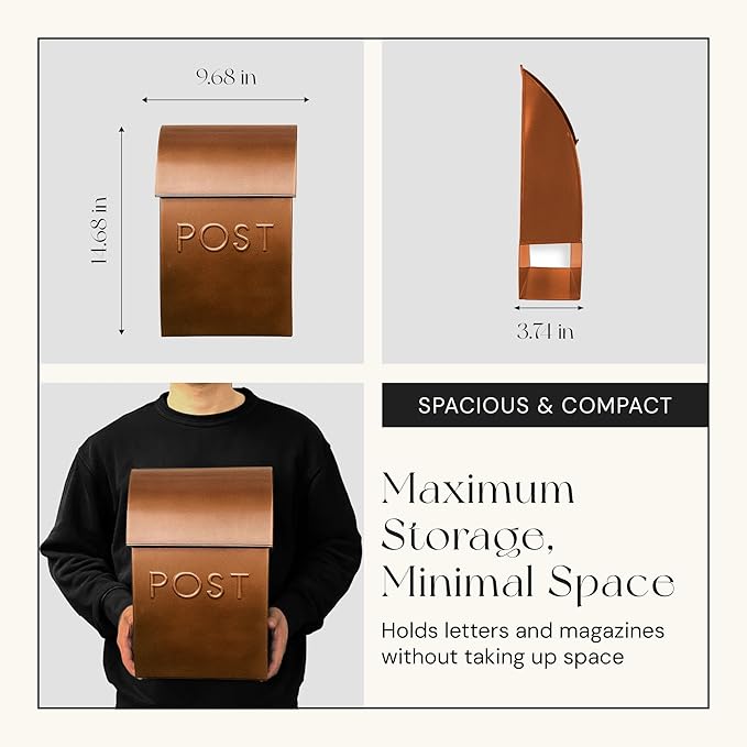 NACH Milano Pointed Rustic Metal Mailbox, Powder Coated Finish Black Mailbox, Maximum Rust Protection, Wall Mount Mailboxes for Outside, 9.5 x 4 x 15, Hardware Included, MB-44906