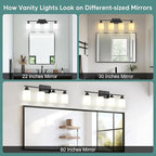 Ascher Bathroom Light Fixtures, 4-Light Vanity Light Over Mirror, Matte Black Wall Sconces with Milky White Frosted Glass Shades, Wall Lamp for Living Room Bedroom, E26 Base(Bulbs Not Included)
