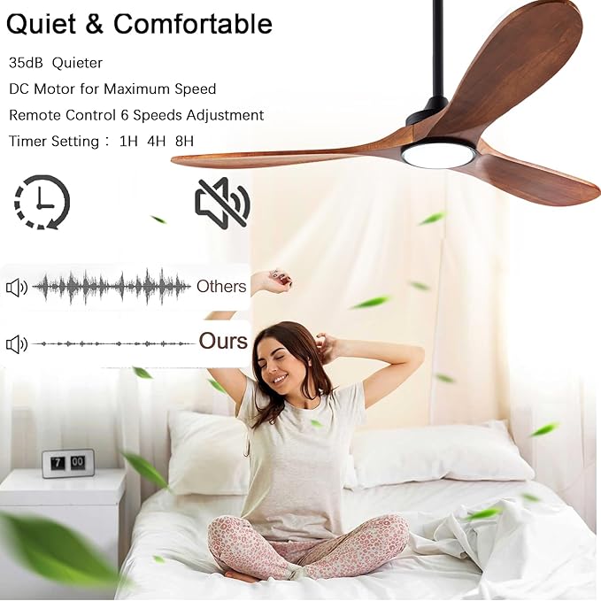 42" Wood Ceiling Fans with Lights and Remote Control,Indoor Outdoor 3 Blades Wooden Ceiling Fan for Garage,Patio,Living Rooms,Bedrooms,Offices,Farmhouse(Black+Dark Walnut)