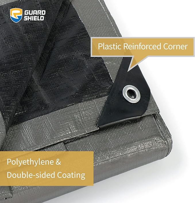 GUARD SHIELD Tarps Heavy Duty Waterproof 12x20 Feet Silver/Black Poly Tarp Cover Outdoor Thick UV Resistant Tarpaulin with Grommets 10mil (2-Pack)