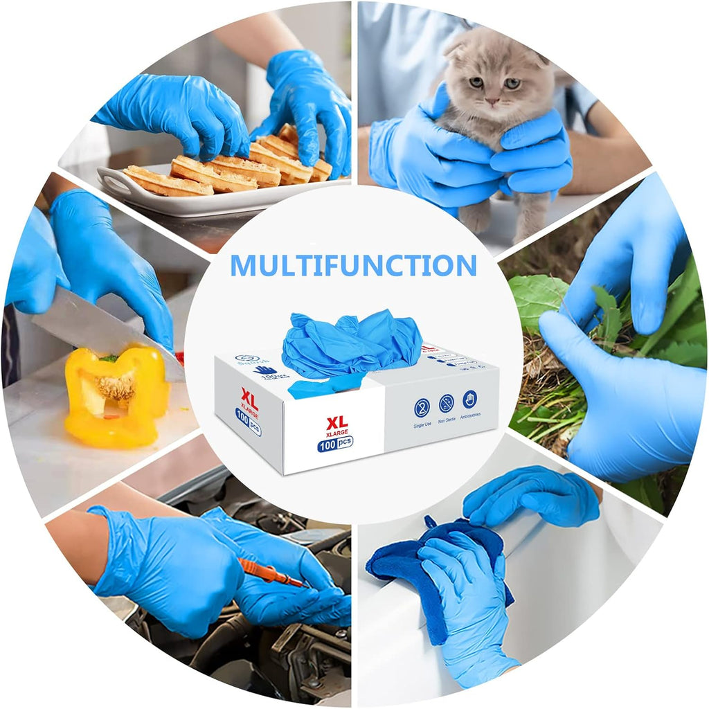 squish Disposable Gloves, Blue 4 mil Vinyl Synmax Exam Gloves Non Sterile, Powder Free, Latex Free - Cleaning Supplies, Kitchen and Food Safe(Pack of 100) (Blue X-Large)