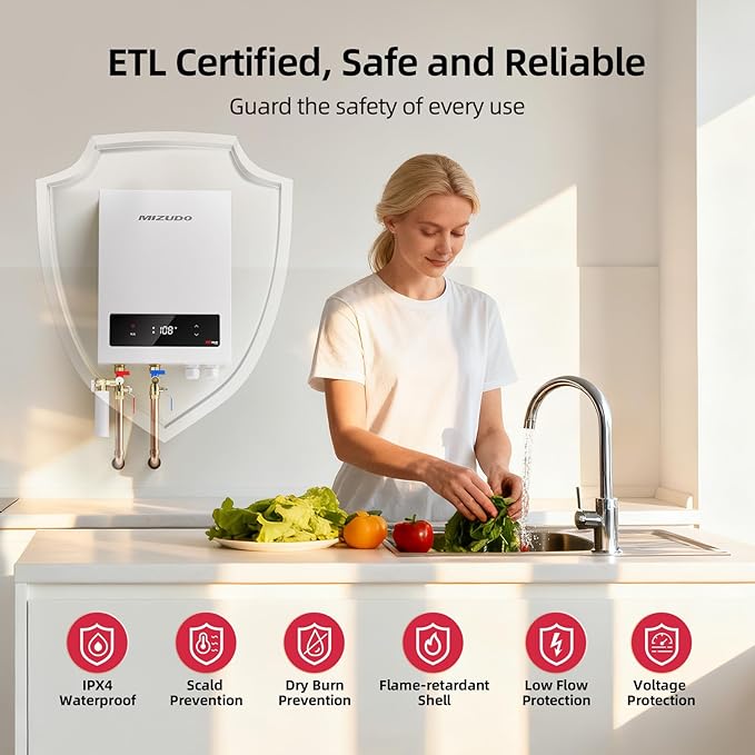 24kW Electric Tankless Water Heater - MIZUDO 240V Instant Hot Water for Whole House | Up to 5.55 GPM | 3-4 Outlets Simultaneous | ETL Certified