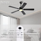 52 inch Modern Ceiling Fans with Lights APP/Remote Control, Low Profile Reversible 6 Speeds Ceiling Fan Light for Indoor/Outdoor Patio Bedroom Living Room,Black