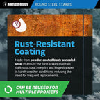 Sandbaggy 72" Round Steel Concrete Form Stakes with Nail Holes - Rust Resistant Coating - Removable, Reusable (10)