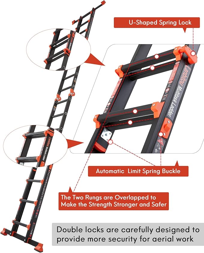 Ladder, A Frame 5 Step Ladder Extension, 17 Ft Anti-Slip Multi Position Ladder, Storage Folding Ladder, 330 lbs Security Load Telescoping Aluminum Ladders for Stairs Home Indoor Outdoor Roof