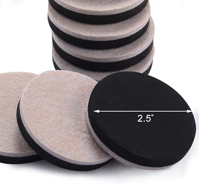 24 PCS 2.5" Felt Furniture Movers Sliders for Hardwood Floors, Reusable Felt Furniture Moving Pads, Sliders for Moving Heavy Sofa Couch Fridge, Furniture Glides Easily and Quickly (Beige, Round)