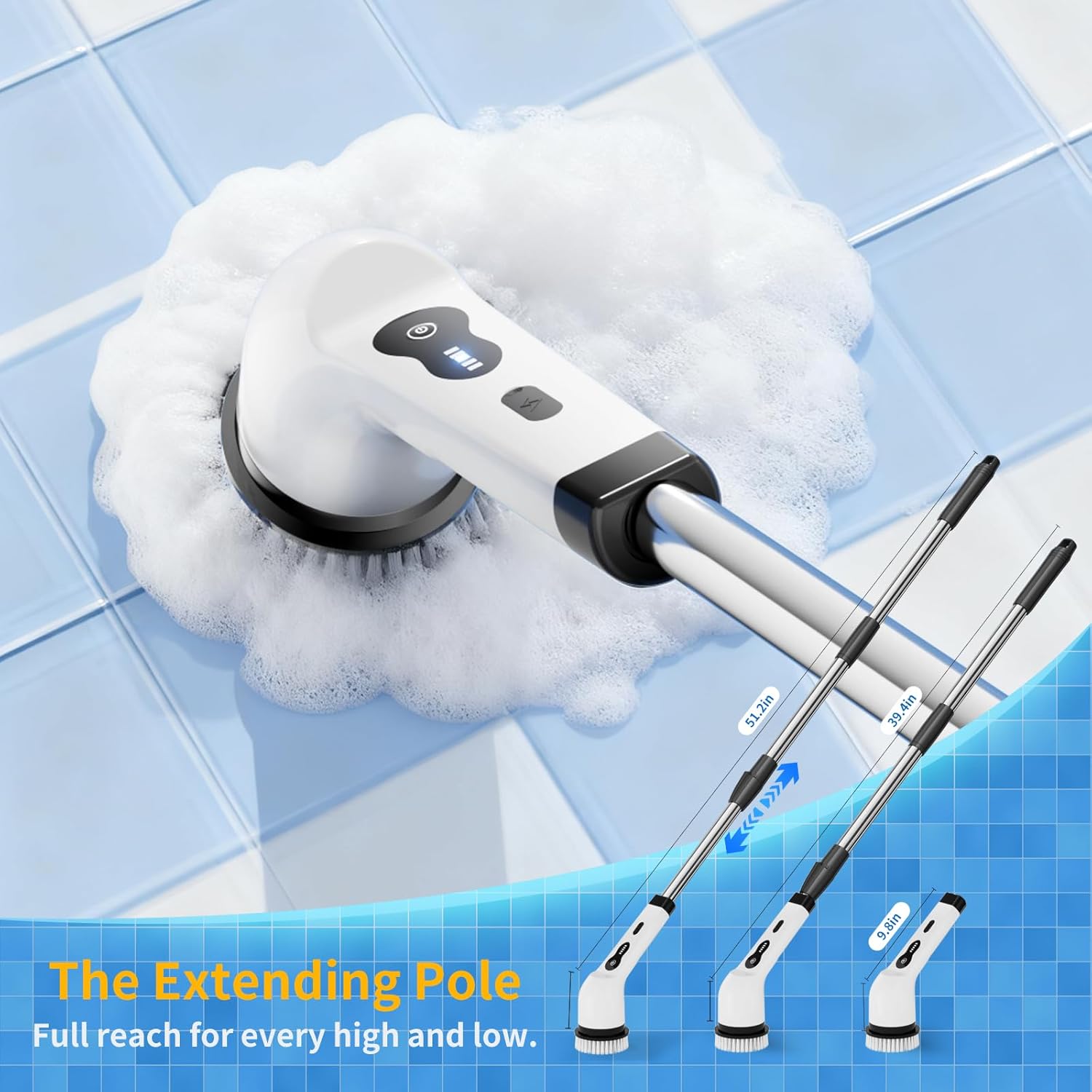 Electric Spin Scrubber, Ultimate Household Cleaning Brush with 90Min Runtime & 8 Heads & 2 Modes- Electric Shower Scrubber Deep Clean for Bathroom Grout, Oven, Shower, Tile & Car, IPX6 Waterproof