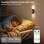 Motion Sensor Wall Lights with Remote Control, LED Rechargeable Battery Operated Wall Sconces Set of Two for Bedroom, Indoor Wireless Wall Lamps for Living Room, Hallway, Stair, Black 2 Pack