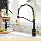 AIMADI Black Faucet Kitchen,Commercial Black Gold Kitchen Faucet Matte Black Modern Single Handle Kitchen Faucet with Pull Down Sprayer for Rv Farmhouse Camper
