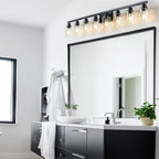 8 Light Bathroom Vanity Lights Over Mirror, 52inch Black Vanity Lights Fixtures Matte Black Modern Vanity Lights Black Bathroom Wall Lighting for Mirror Bedroom,Living Room