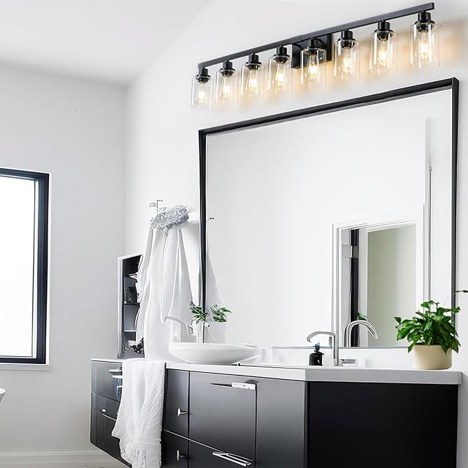 8 Light Bathroom Vanity Lights Over Mirror, 52inch Black Vanity Lights Fixtures Matte Black Modern Vanity Lights Black Bathroom Wall Lighting for Mirror Bedroom,Living Room