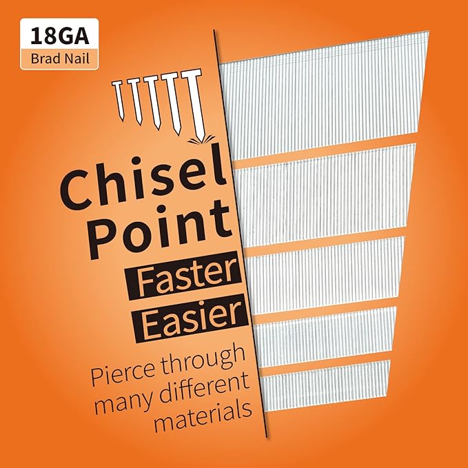 18 Gauge Brad Nails Galvanized, 5000-Count (2”, 1-1/4”, 1”, 3/4”, 5/8 Inch) 18GA Nail Gun Nails Assorted and Small Finishing Nails Assortment for Pneumatic, Electric Brad Nailer Gun