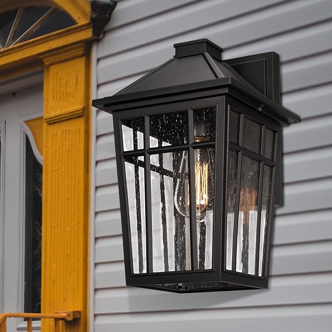 Darkaway Outdoor Sconce Lights Wall Light Fixtures, 14inch Large Porch Light Outdoor Wall Anti-Rust Waterproof Aluminum with Glass Exterior Light Fixture for Patio Yard Doorway Garage (Large, Black)