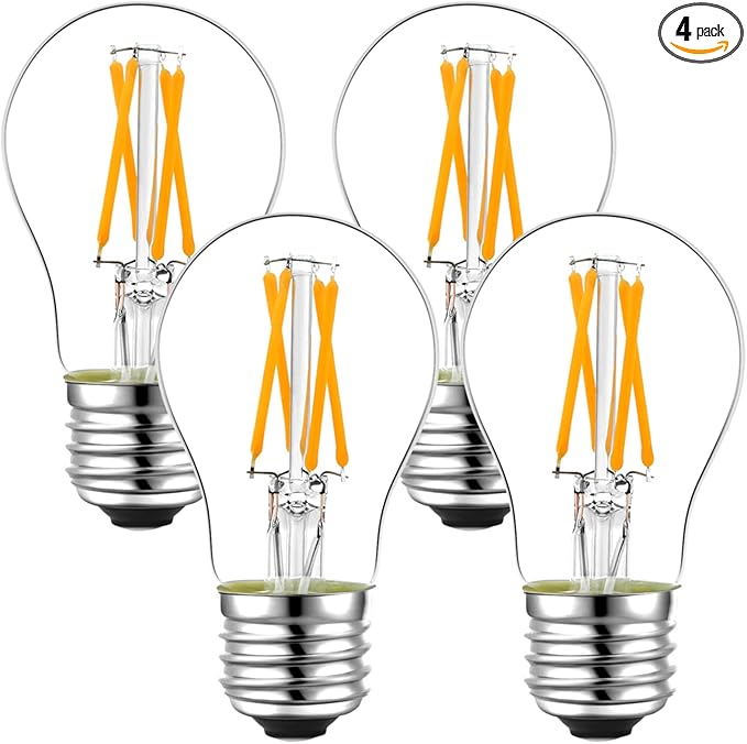 LiteHistory dimmable A15 led Bulb 4W equal 40 Watt e26 led bulb AC120V Vintage led edison bulb for Ceiling fan light bulbs,Appliance Bulb and Refrigerator Light Bulb Warm white 2700K 400lm clear 4Pack