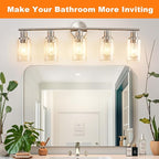 DLLT 5-Light Bathroom Light Fixtures: Nickel Modern Vanity Lights with E26 Bulbs - Clear Glass Shade Bathroom Wall Lamp for Mirror Kitchen Living Room Hallway Cabinet Porch
