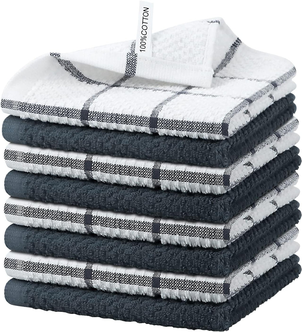 Nialnant 8 Pack Kitchen Towels,100% Cotton Dish Cloths for Washing Dishes,Soft Absorbent Dish Towels for Kitchen,Quick Drying Kitchen Rags,12x12 Inches,Grey
