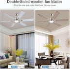 56inch Ceiling Fans with Lights and Remote/App Control, Dimmable LED, Reversible DC Motor, Noiseless, 6 Double-Side blades, 6 Speeds Low Profile Ceiling Fan for Indoor/Outdoor Use（ Nickel）