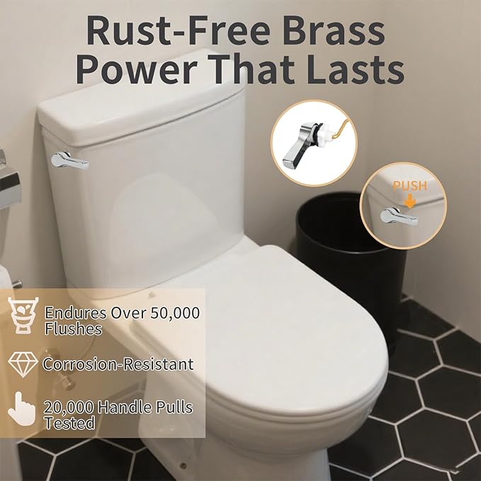 jamini Universal Side Mount Toilet Handle Kit - Durable Brass Lever with Chrome Finish, Adjustable Arm & Stainless Steel Flapper Chain for Most Toilets