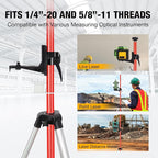 12Ft/3.7M Professional Telescoping Laser Level Pole with Tripod & Laser Mount - 1/4"-20 & 5/8"-11 Adapters, Adjustable Laser Pole Mount for Rotary/Line Lasers(Red)