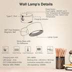 Koopala LED Sconces, Wall Mounted Lamps with Rechargeable Battery Operated USB Port 3 Color Temperatures & 3 Brightness Levels 360°Rotate Magnetic Ball, Cordless Lights for Reading Bedside