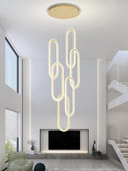 Flashing God Modern Chandelier,Gold Chandeliers 6 Ring Led Foyer Chandeliers,Larger High Ceiling Chandelier for Living Room,Rectangle Chandelier for Entryway Staircase