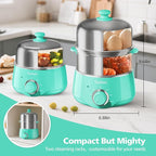 Hard Boiled Egg Cooker - CACHOO 14-Egg Rapid Stainless Steel Egg Boiler with 30-Min Timer & Auto Shut Off, Compact Electric Vegetable Steamer for Cooking, Dishwasher Safe, Aqua