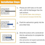 KURUI #12-16 Wall Anchors and Screws Kit, 134 PCs Drywall Anchors for Drywall Brick Masonry Stucco Concrete, 67 Plastic Concrete Anchors and 67 Wood Screws, Drywall Anchors for Picture, Curtain Rod