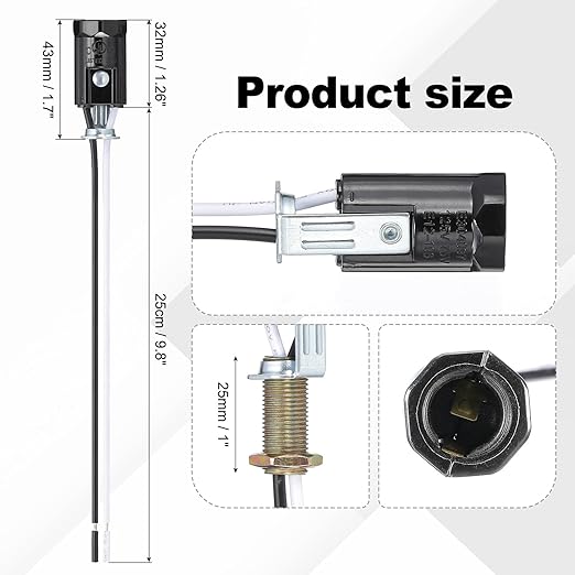 PATIKIL Candelabra Base Lamp Holder Light Socket, 6pcs UL Listed Keyless E12 Bulb Socket with 9.8" Wire Leads for E12 Incandescent LED Light Bulbs, 1.7" Tall