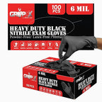 Heavy Duty 6 Mil Black Nitrile Gloves - Disposable, Latex & Powder Free | Mechanic, Food Prep & Tattoo | Rubber Gloves for Cooking, Cleaning & Household | Pack of (200)