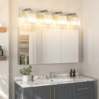 Aipsun Brushed Nickel Bathroom Lighting Fixtures 4 Light Crystal Modern Bathroom Vanity Light (Exclude Bulb)