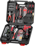Cordless Drill Tool Set: 12V Power Drill Tool Kit with Battery & Charger, 142Pcs Home Hand Repair Tools Box, Portable Household Basic Drills Case for Men & Women, Red