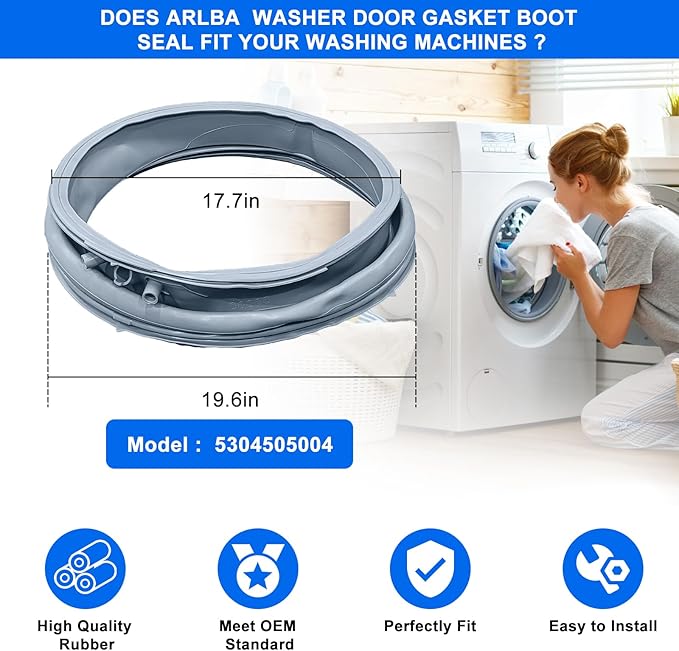 Upgraded 5304505004 Compatible with Electrolux Washer Door Boot Seal EFLS517SIW0 EFLS617SIW0 EFLS617STT0 EFLS627UTT1 ELFW7637AW1 EFLS527UIW1 for Frigidaire Washer Door Gasket 5304516744 5304505239