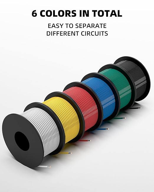 NAOEVO 20 Gauge Wire 180ft, 20 AWG Wire 6 Colors 30ft Each Spool, Flexible Silicone Tinned Copper Electrical Cable, Wiring kit for Breadboard/Automotive/DIY/Battery, 200℃
