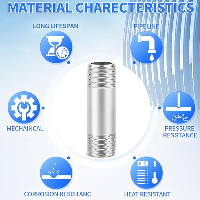 ChillWaves 304 Stainless Steel Pipe Fitting, Nipple Cast Pipe 3/4" NPT Male x 3/4" NPT Male Thread 2" Length(50MM)(2-PACK)
