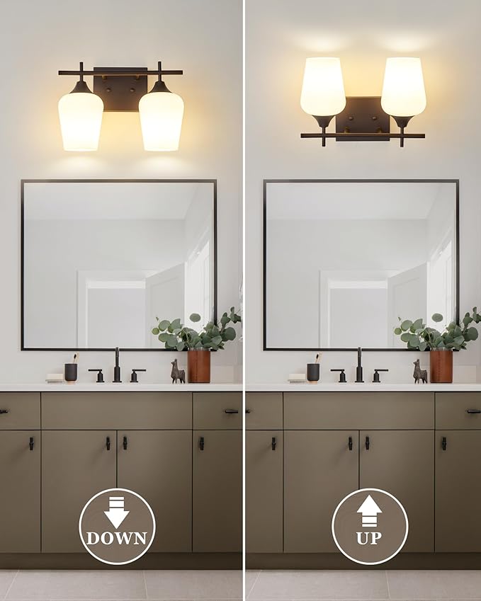 Oil Rubbed Bronze Bathroom Light Fixture, 2 Lights Bathroom Vanity Lights Over Mirror with Milk Glass, Modern Farmhouse Bath Wall Sconce Light, OS-YQ9167-2AW