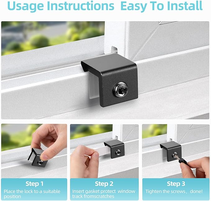 Window Locks for Up and Down Windows 4 Pack Window Stopper Sliding Window Lock for Vertical Horizontal Sliding Windows Doors with Key Aluminum Window Security Locks Child Proof(Black Small)