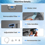 Nictemaw Portable Washing Machine 17.8Lbs, 2.4Cu.ft Full Automatic Portable Washer with 10 Wash Programs, 8 Water Levels & Drain Pump, Compact Laundry Washer for Home, RV, Dorm, Grey