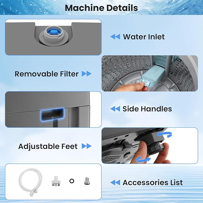 Nictemaw Portable Washing Machine 17.8Lbs, 2.4Cu.ft Full Automatic Portable Washer with 10 Wash Programs, 8 Water Levels & Drain Pump, Compact Laundry Washer for Home, RV, Dorm, Grey