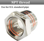 2 Pcs Reducer Hex Bushing, 304 Stainless Steel 3/4" Male NPT to 1/2" Female NPT（ 3/4"MNPT - 1/2"FNPT） Pipe Fitting Hex Bushing, Heavy Duty Pipe Fitting Reducer Adapter