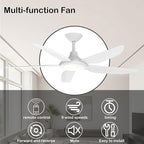 52 Inch Modern White Ceiling Fans with Lights, Ultra Quiet for Low Ceiling Bedroom, Sleep Mode Timer, 9 Speed Remote Control Dimmable LED Light, Easy Install